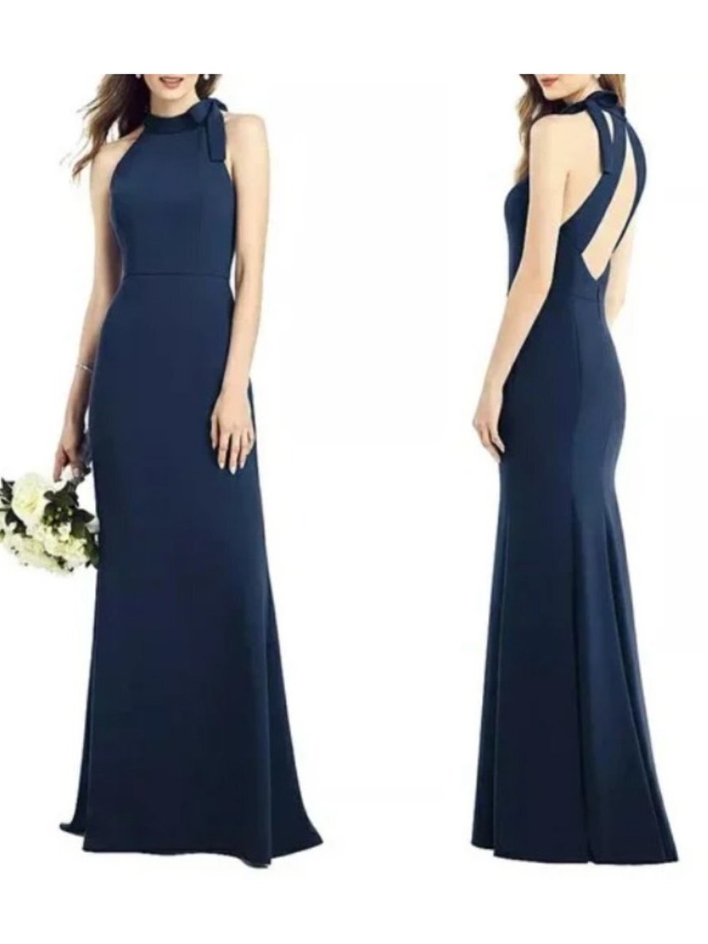 After Six Bow-Neck Open-Back Trumpet Gown Maxi Floral Dress 6827 Black Size 10